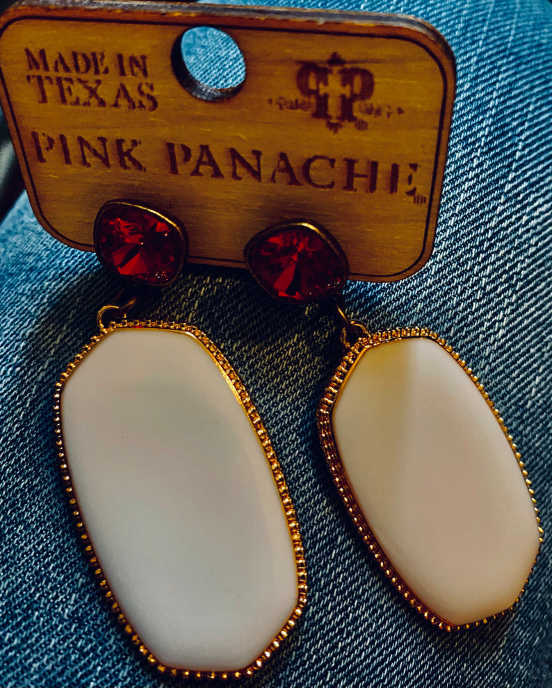 White Enamel Hexagon Pink Panache Earrings