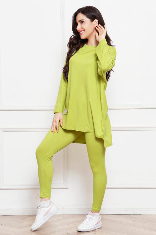 Round Neck High-Low Top and Leggings Set