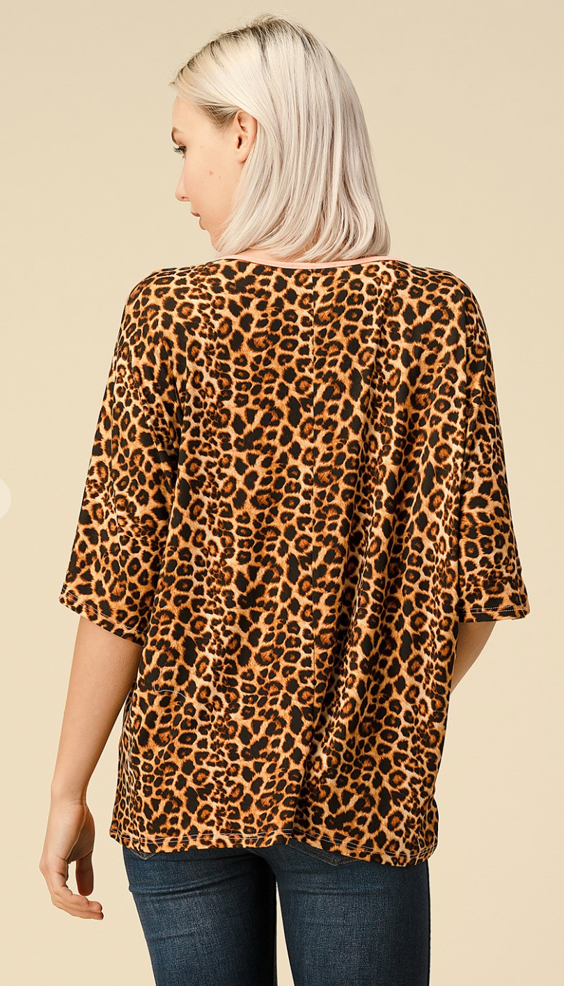 Solid Knit Top with Leopard-Clearance