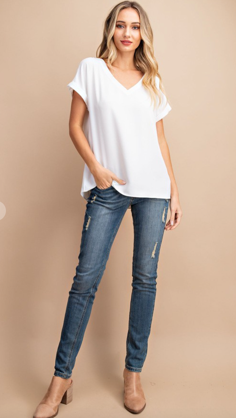 Basic V Neck Top-Clearance